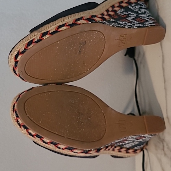 Cabi Isla Leather Suede Navy Blue Wedge Heels Espadrilles Sandals Wmns 7.5 Boho - Picture 13 of 14